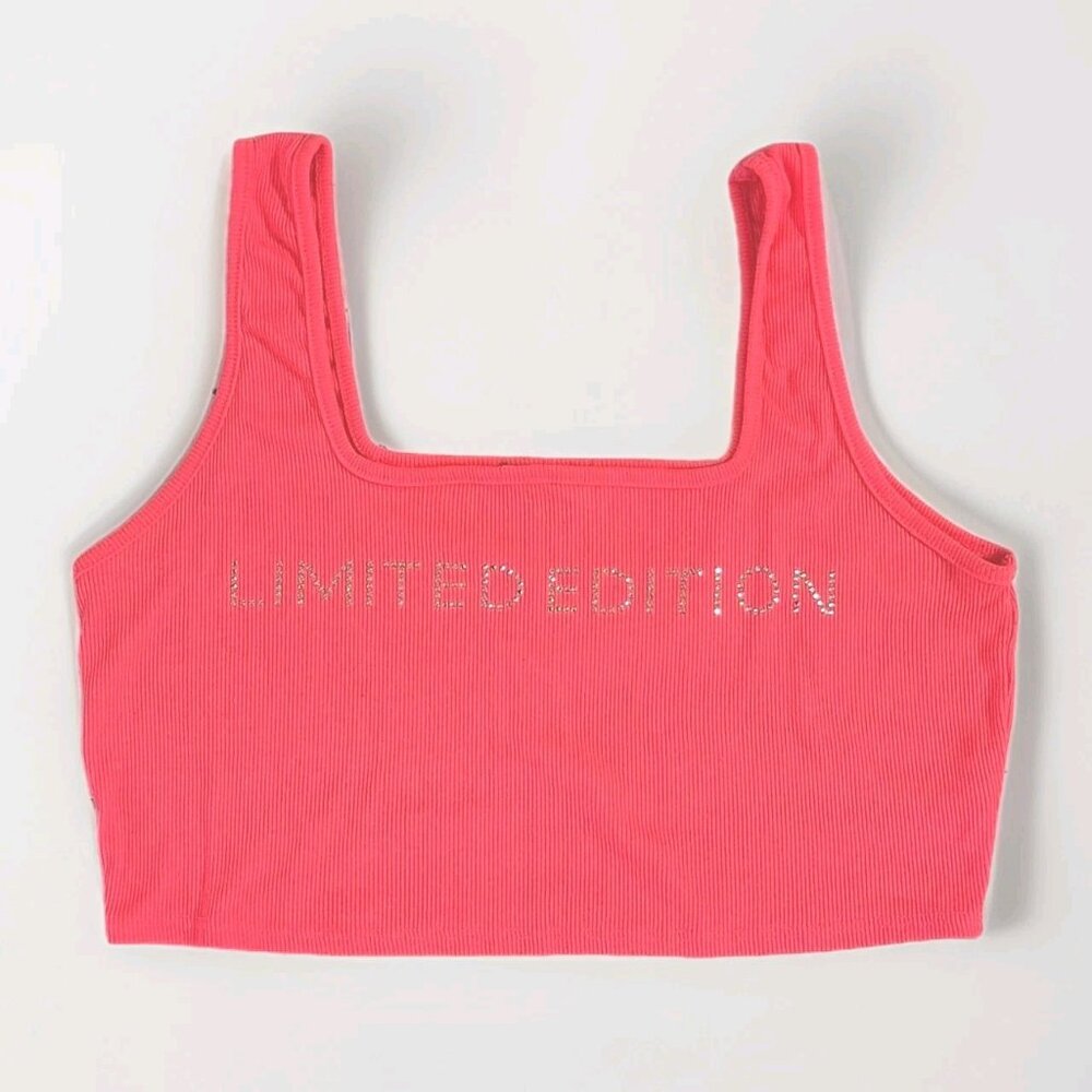 FASHION NOVA LIMITED EDITION RHINESTONE CROP TOP SIZE LARGE NEON PINK
